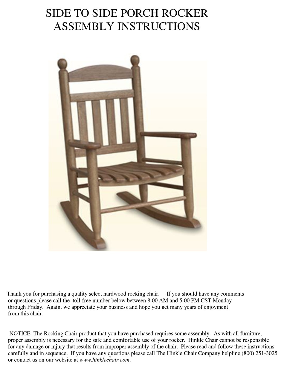 HINKLE CHAIR COMPANY SIDE TO SIDE PORCH ROCKER ASSEMBLY INSTRUCTIONS