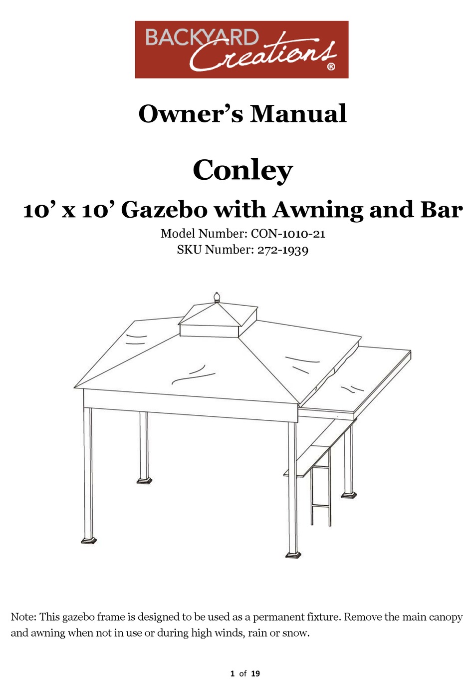 BACKYARD CREATIONS CONLEY OWNER'S MANUAL Pdf Download - BackyarD Creations Conley