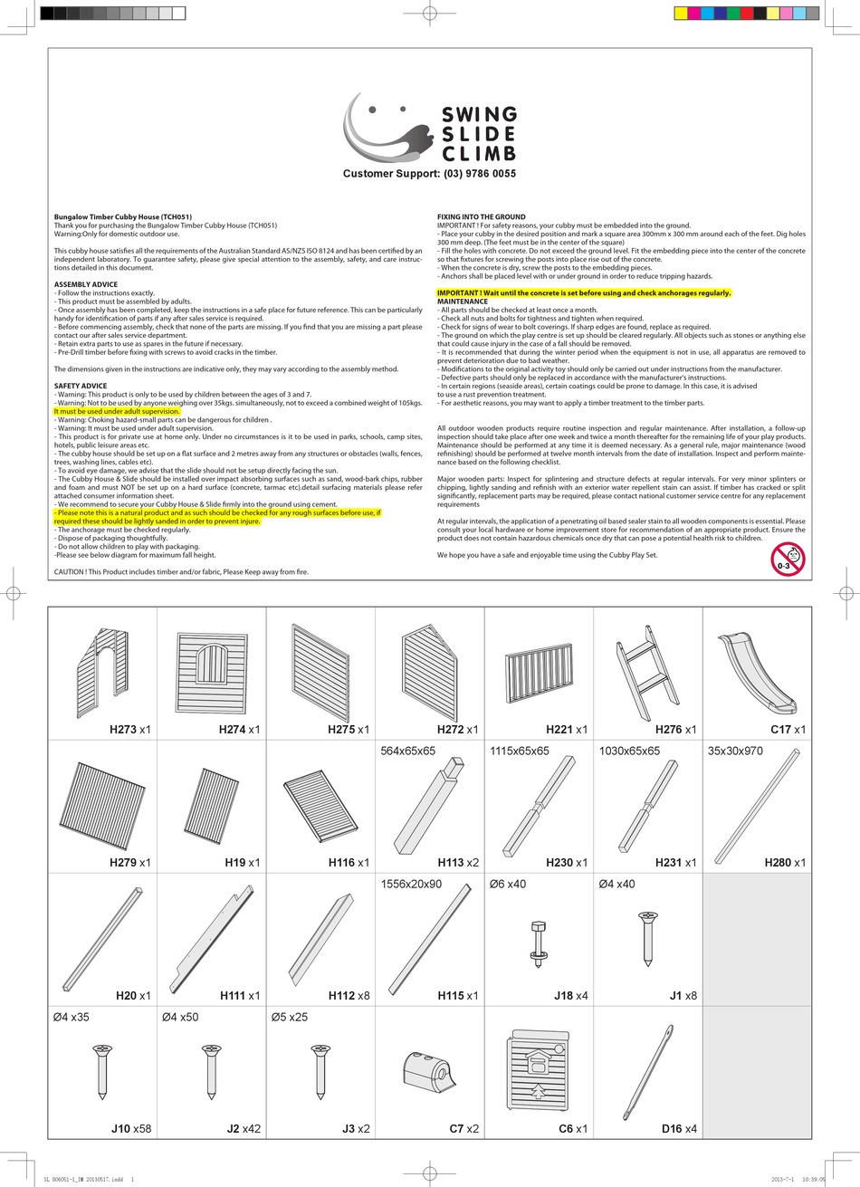 SWING SLIDE CLIMB TCH051 INSTRUCTION MANUAL Pdf Download ManualsLib