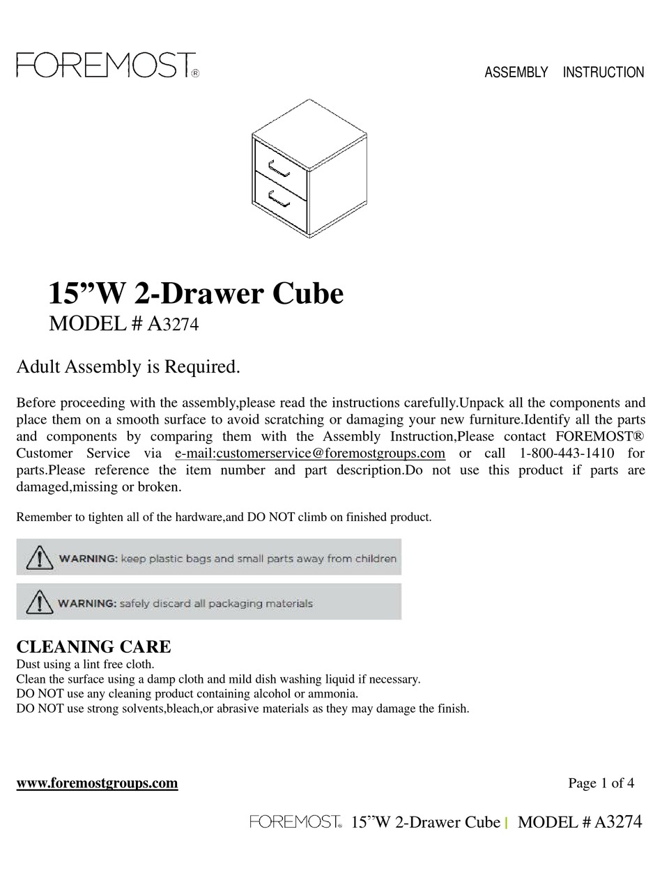 FOREMOST A3274 ASSEMBLY INSTRUCTION Pdf Download ManualsLib