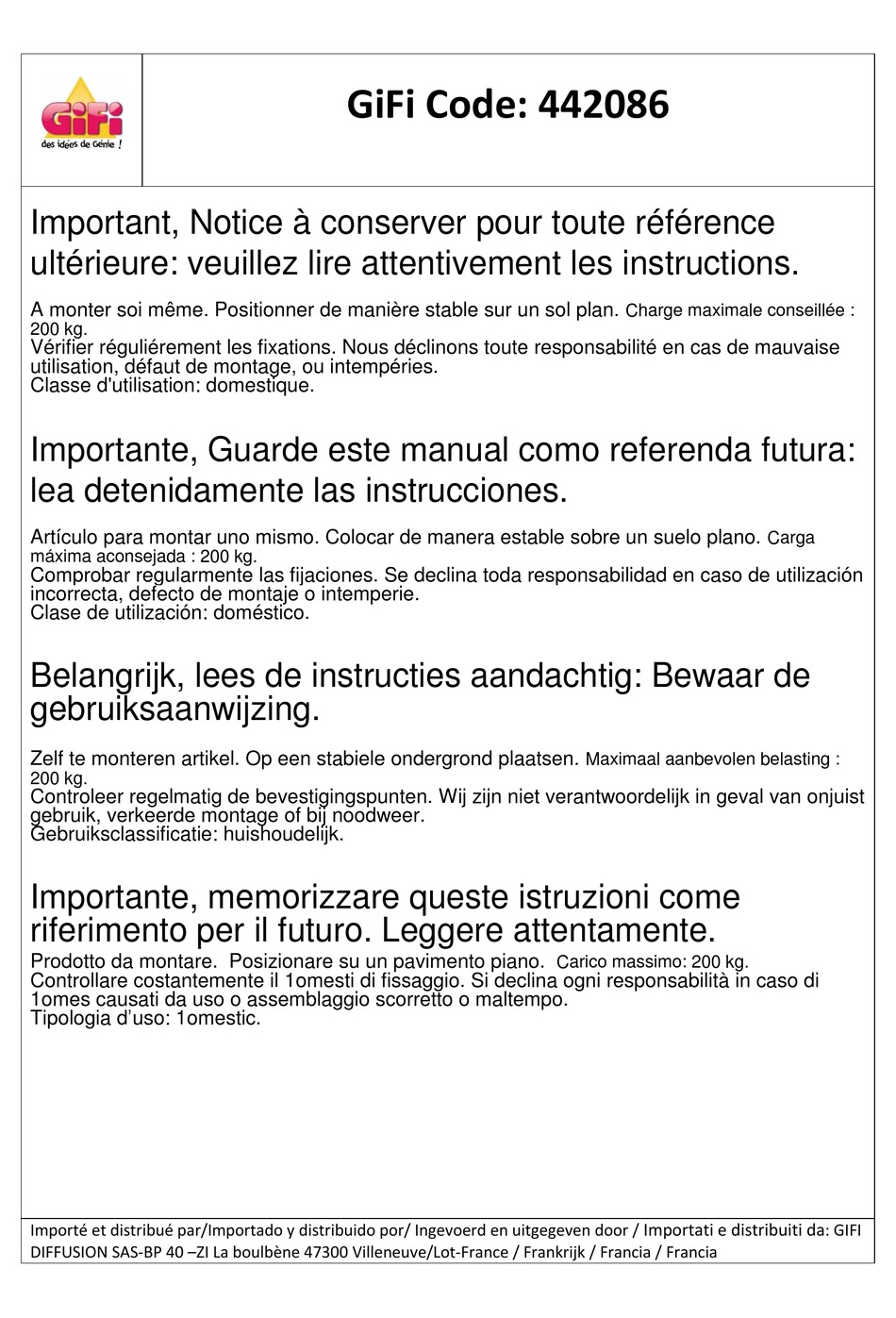 GIFI 442086 MANUAL Pdf Download ManualsLib