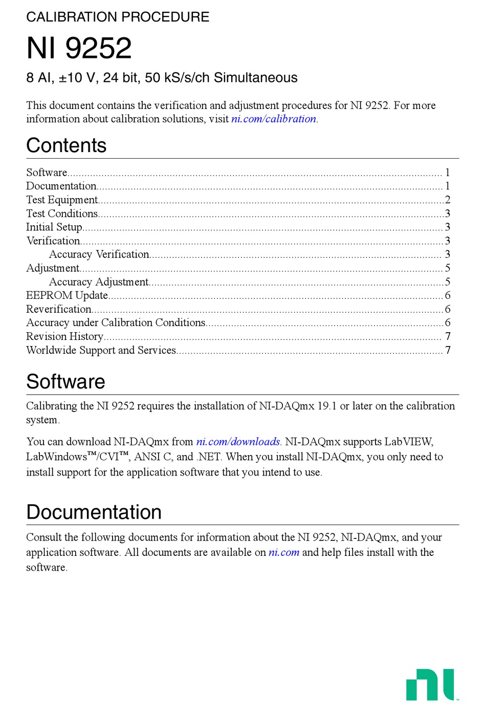 NATIONAL INSTRUMENTS 9252 CALIBRATION PROCEDURE Pdf Download ManualsLib