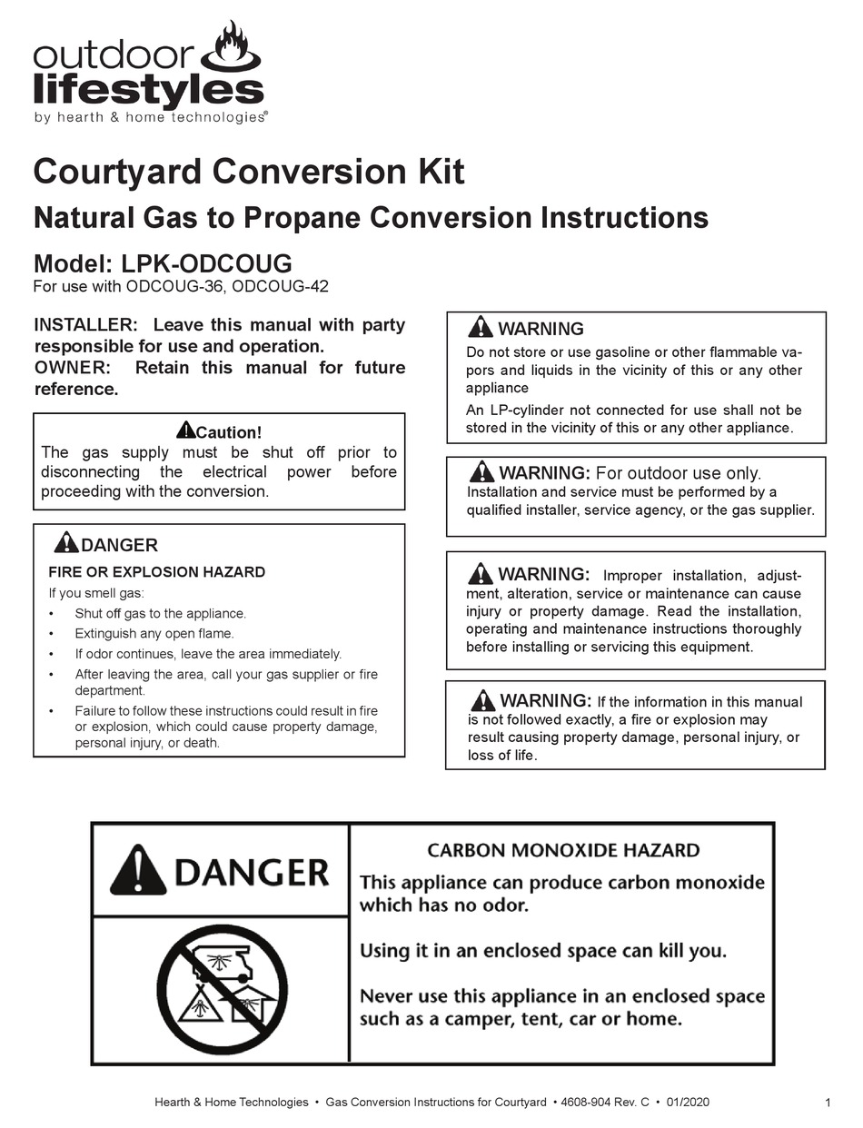 HEARTH AND HOME TECHNOLOGIES OUTDOOR LIFESTYLE LPKODCOUG INSTRUCTIONS