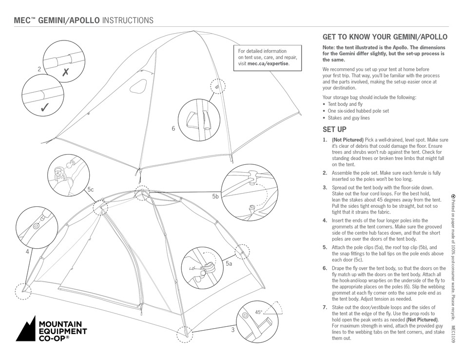 MOUNTAIN EQUIPMENT COOP MEC GEMINI INSTRUCTIONS Pdf Download ManualsLib