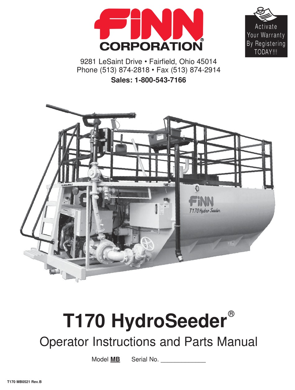 FINN HYDROSEEDER T170 MB OPERATOR INSTRUCTIONS AND PARTS MANUAL Pdf ...