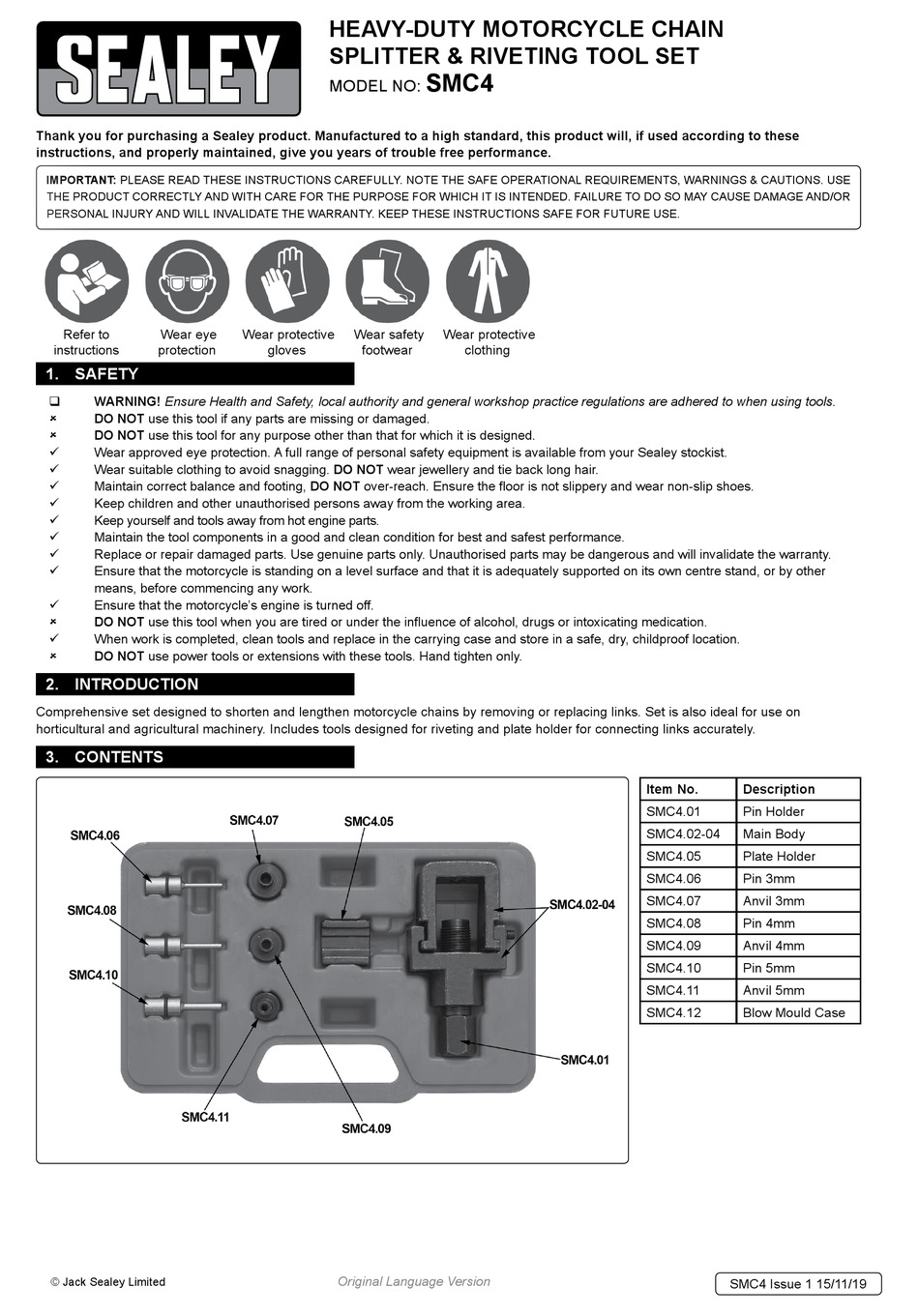 SEALEY SMC4 INSTRUCTIONS Pdf Download | ManualsLib