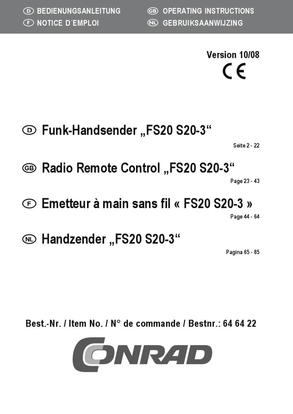 CONRAD FS20 S20-3 OPERATING INSTRUCTIONS MANUAL Pdf Download | ManualsLib