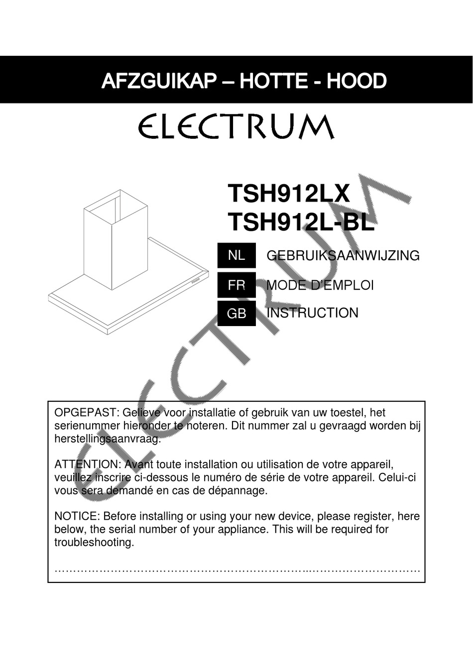 ELECTRUM TSH912LX INSTRUCTIONS MANUAL Pdf Download ManualsLib