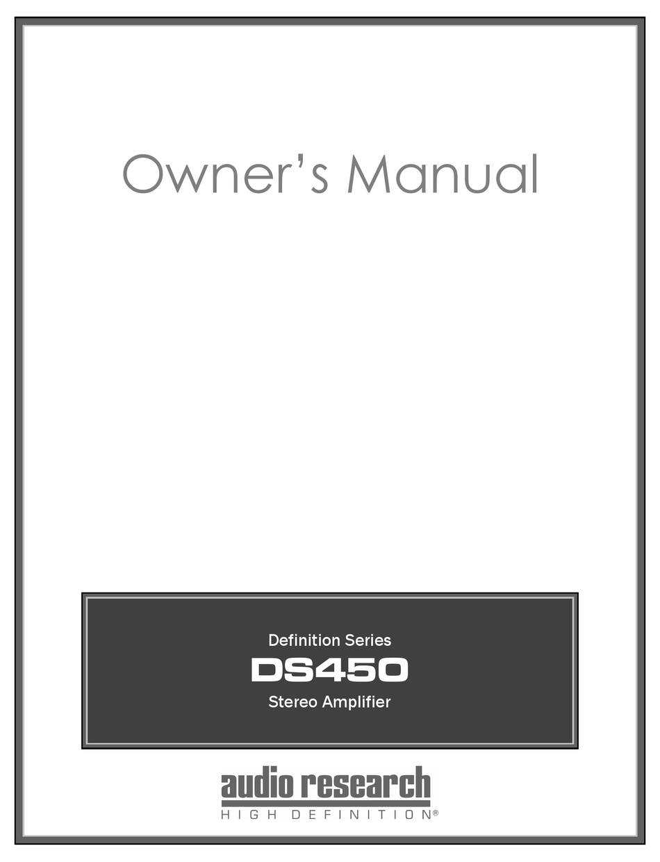 AUDIO RESEARCH DEFINITION SERIES OWNER'S MANUAL Pdf Download ManualsLib