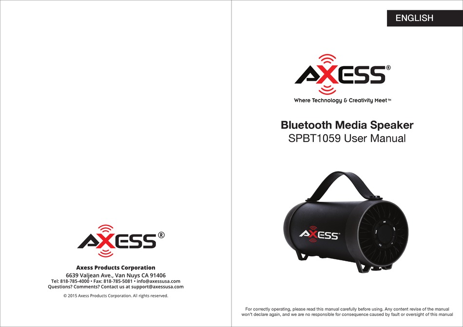 AXESS SPBT1059 USER MANUAL Pdf Download ManualsLib
