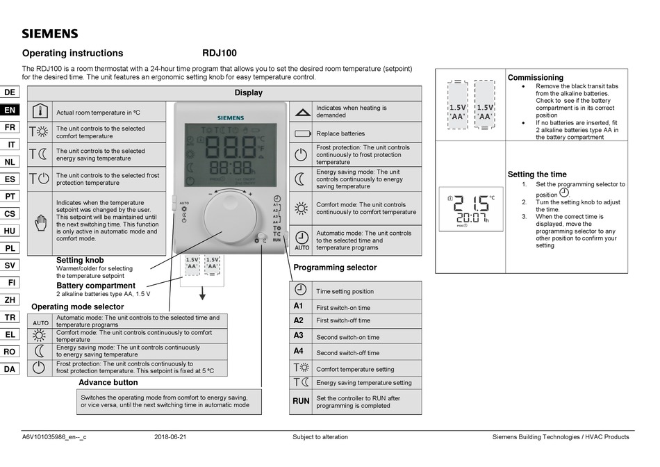 SIEMENS RDJ100 OPERATING INSTRUCTIONS Pdf Download ManualsLib
