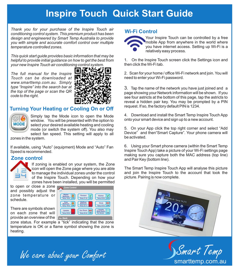 SMART TEMP INSPIRE TOUCH QUICK START MANUAL Pdf Download ManualsLib