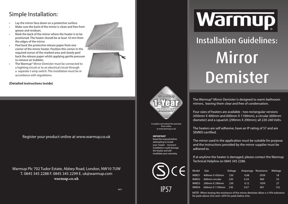 WARMUP WMD1 INSTALLATION MANUALLINES Pdf Download ManualsLib