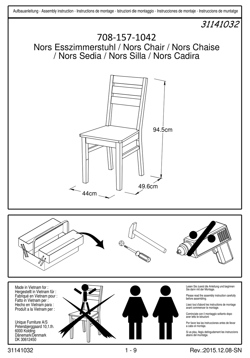 UNIQUE FURNITURE NORS CHAIR 7081571042 ASSEMBLY INSTRUCTION MANUAL