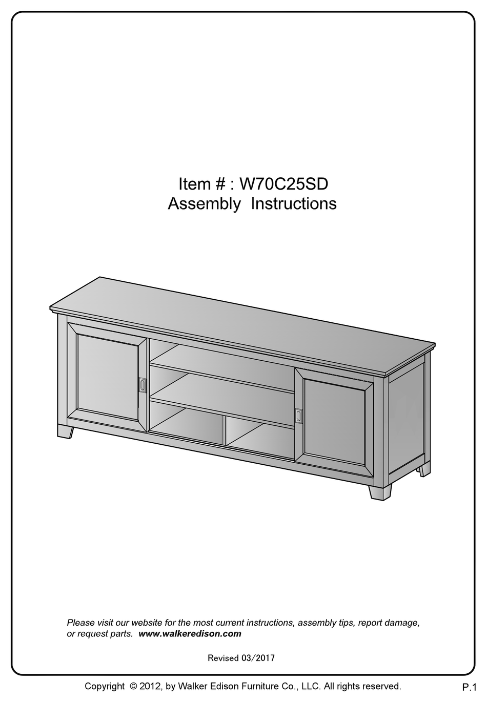 WALKER EDISON W70C25SD ASSEMBLY INSTRUCTIONS MANUAL Pdf Download