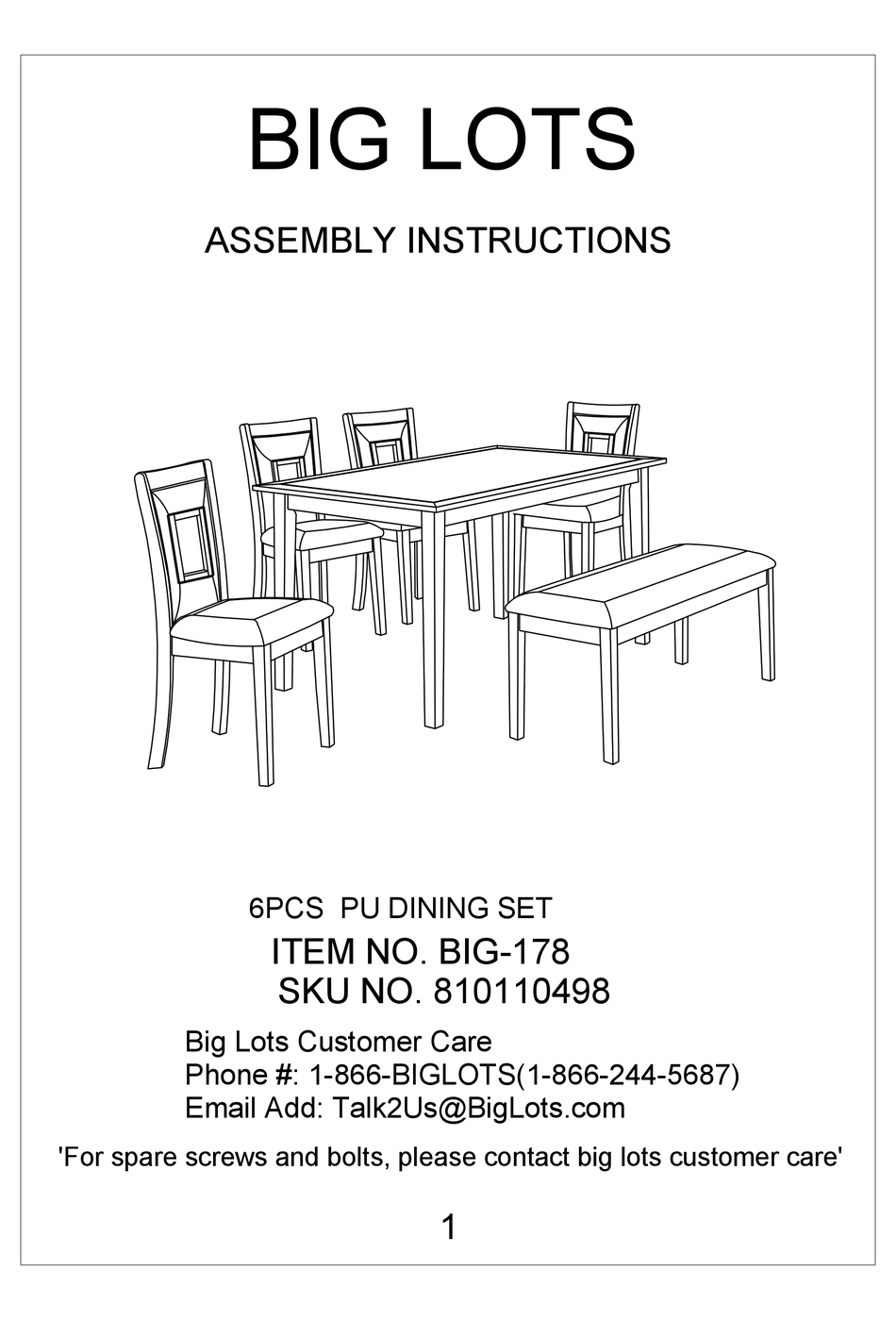 BIG LOTS BIG178 ASSEMBLY INSTRUCTIONS MANUAL Pdf Download ManualsLib