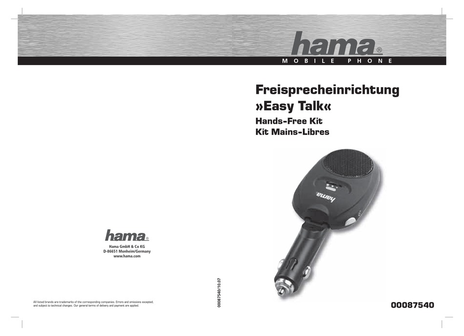 HAMA EASY TALK OPERATING INSTRUCTION Pdf Download ManualsLib