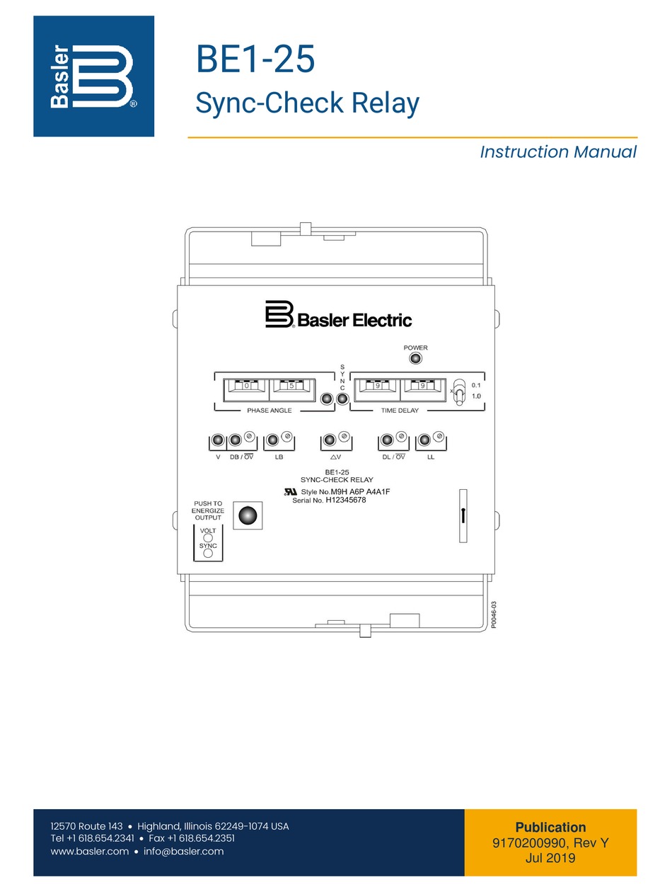 BASLER BE1 25 INSTRUCTION MANUAL Pdf Download ManualsLib