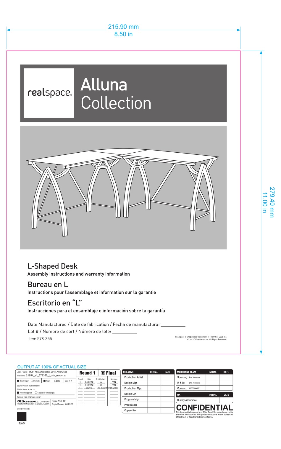 REALSPACE ALLUMA COLLECTION LSHAPED DESK ASSEMBLY INSTRUCTIONS AND