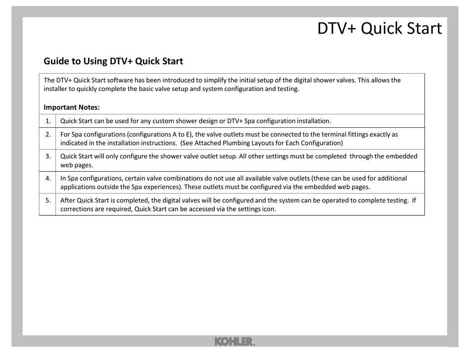 KOHLER DTV+ QUICK START MANUAL Pdf Download ManualsLib