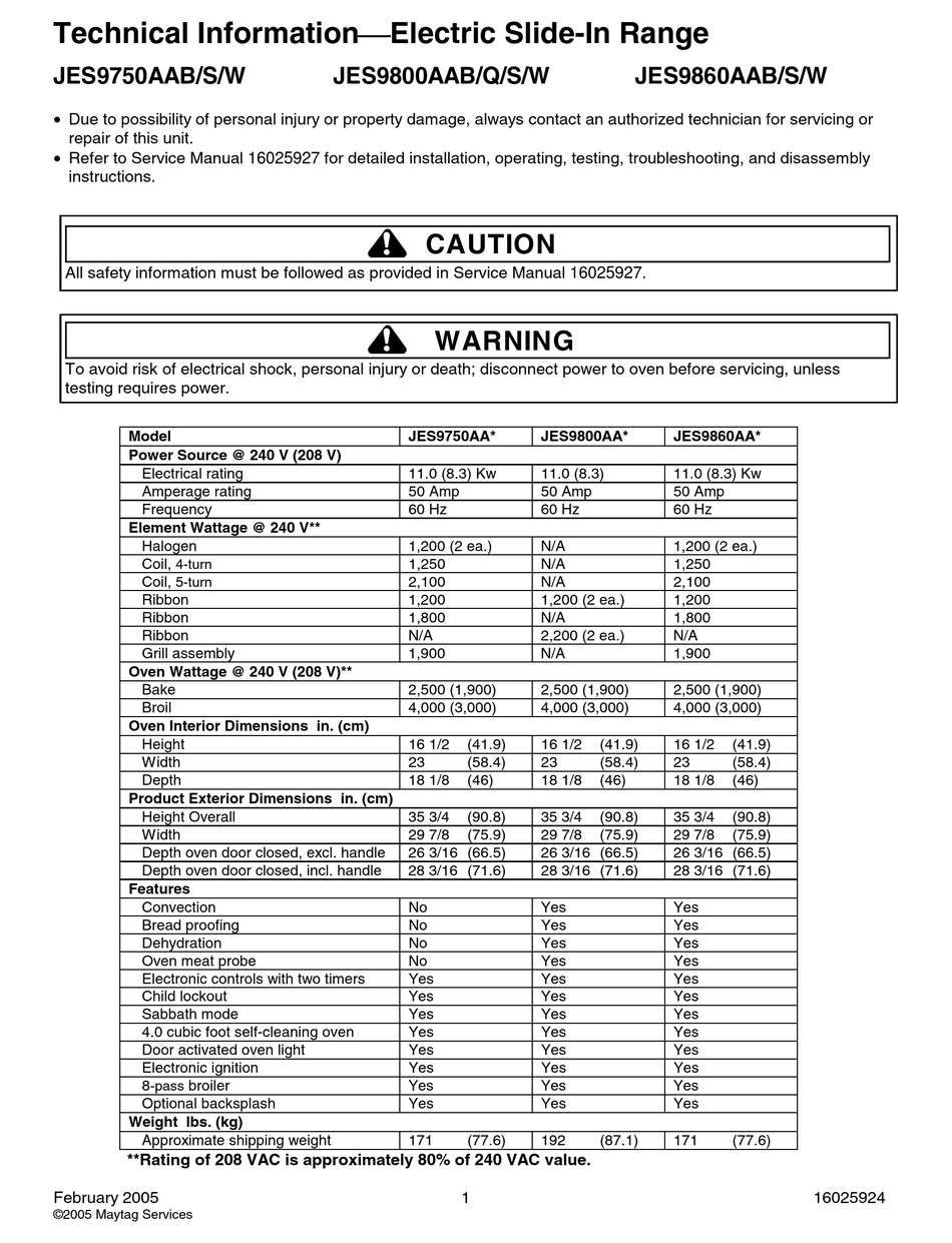 JENNAIR JES9750AA SERIES TECHNICAL INFORMATION Pdf Download ManualsLib