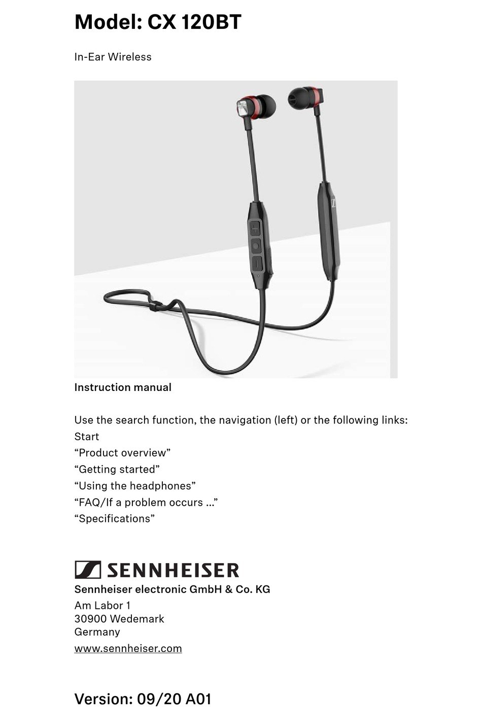 Sennheiser CX 120 BT Instruction Manual 