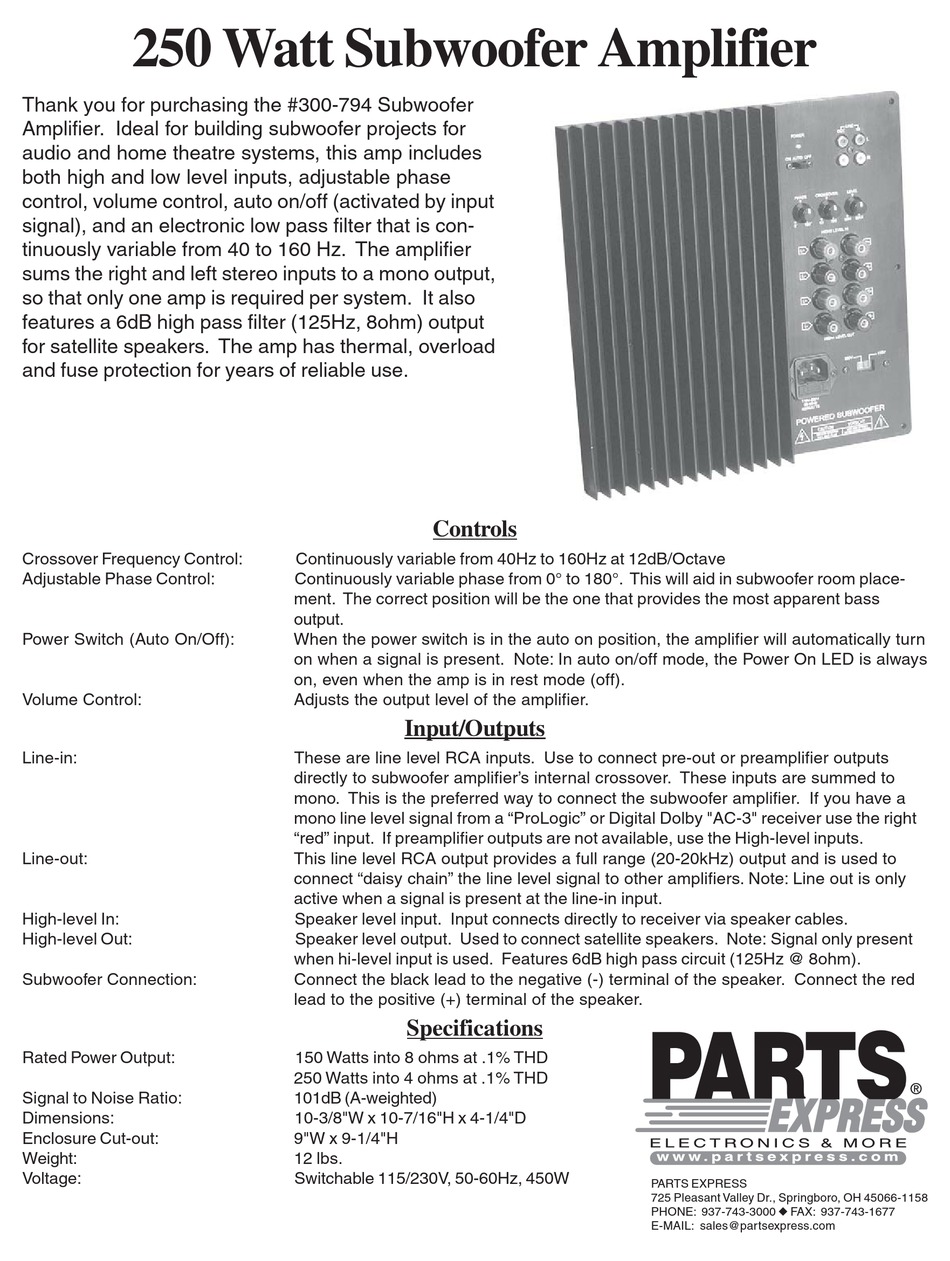 PARTS EXPRESS 300794 QUICK START MANUAL Pdf Download ManualsLib