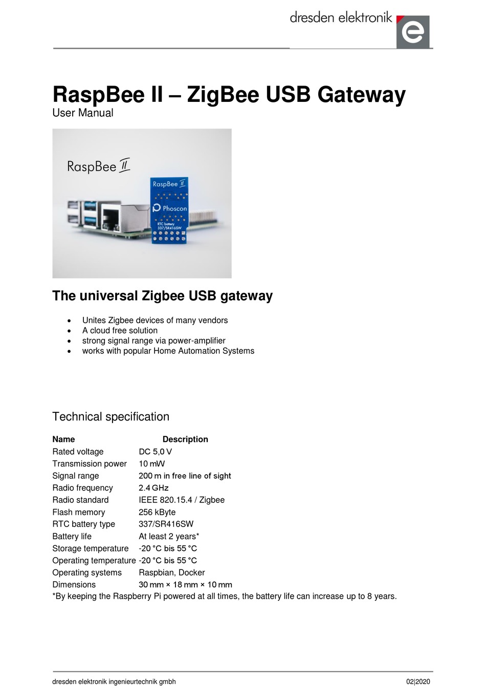 DRESDEN ELEKTRONIK RASPBEE II USER MANUAL Pdf Download ManualsLib