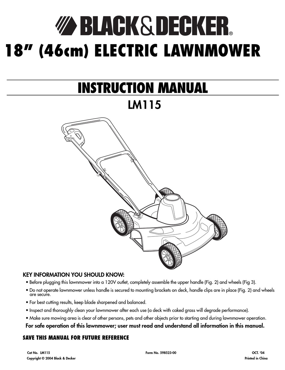 black decker MM675 18 electric lawnhog mulching mower with flip over handle