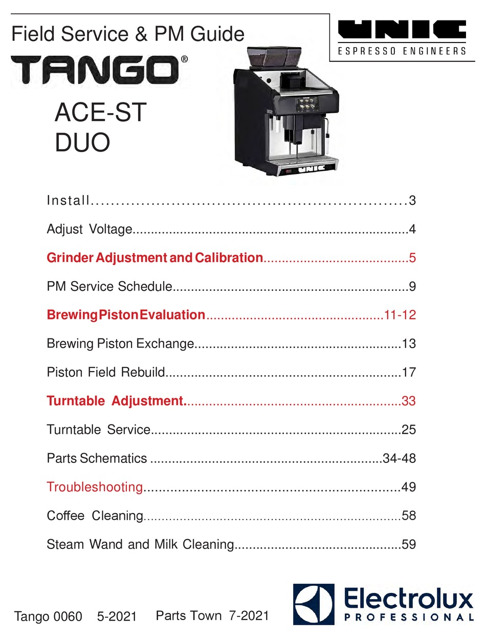 ELECTROLUX UNIC TANGO ACE FIELD SERVICE 