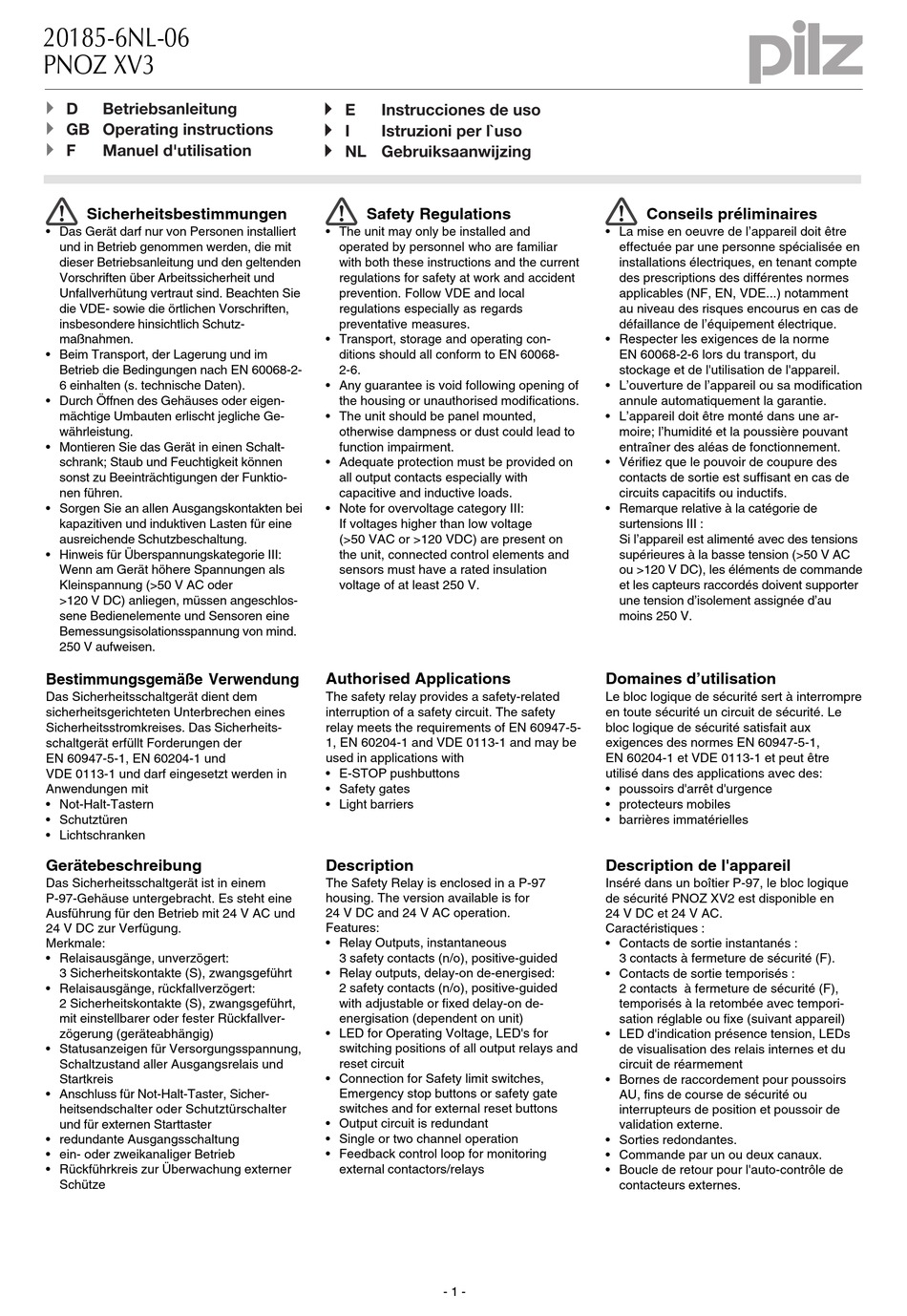 PILZ PNOZ X SERIES OPERATING INSTRUCTIONS MANUAL Pdf Download ManuaLib