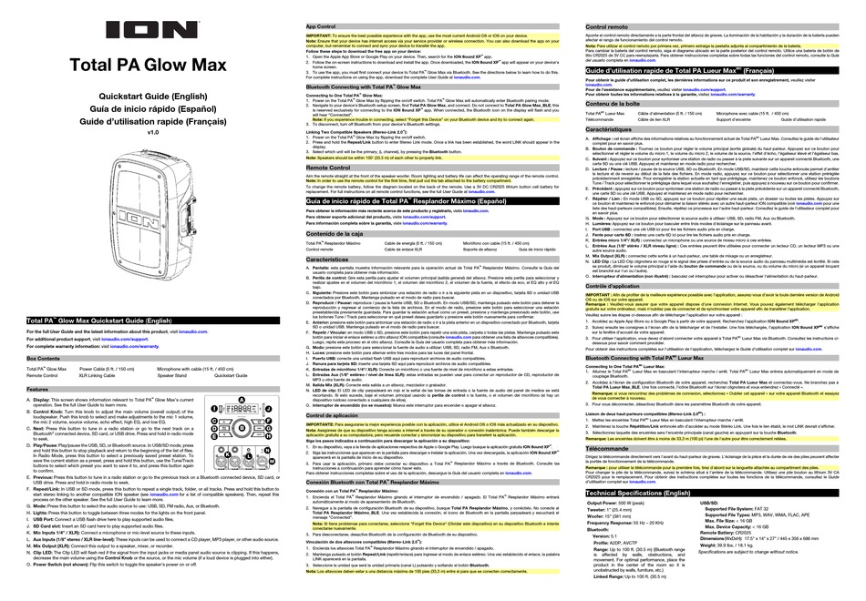 ION TOTAL PA GLOW MAX QUICK START MANUAL Pdf Download ManualsLib