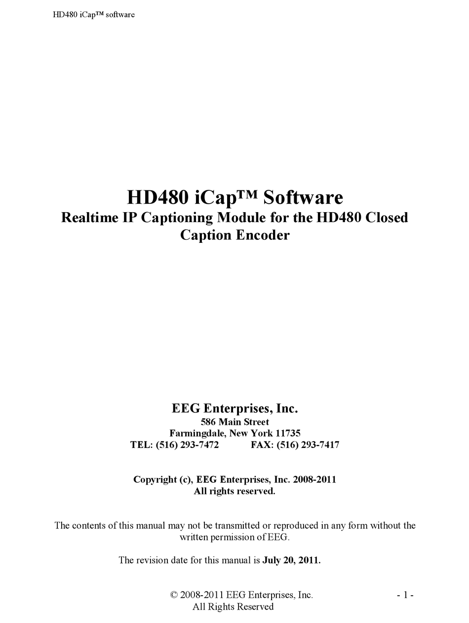 EEG HD480 ICAP MANUAL Pdf Download ManualsLib