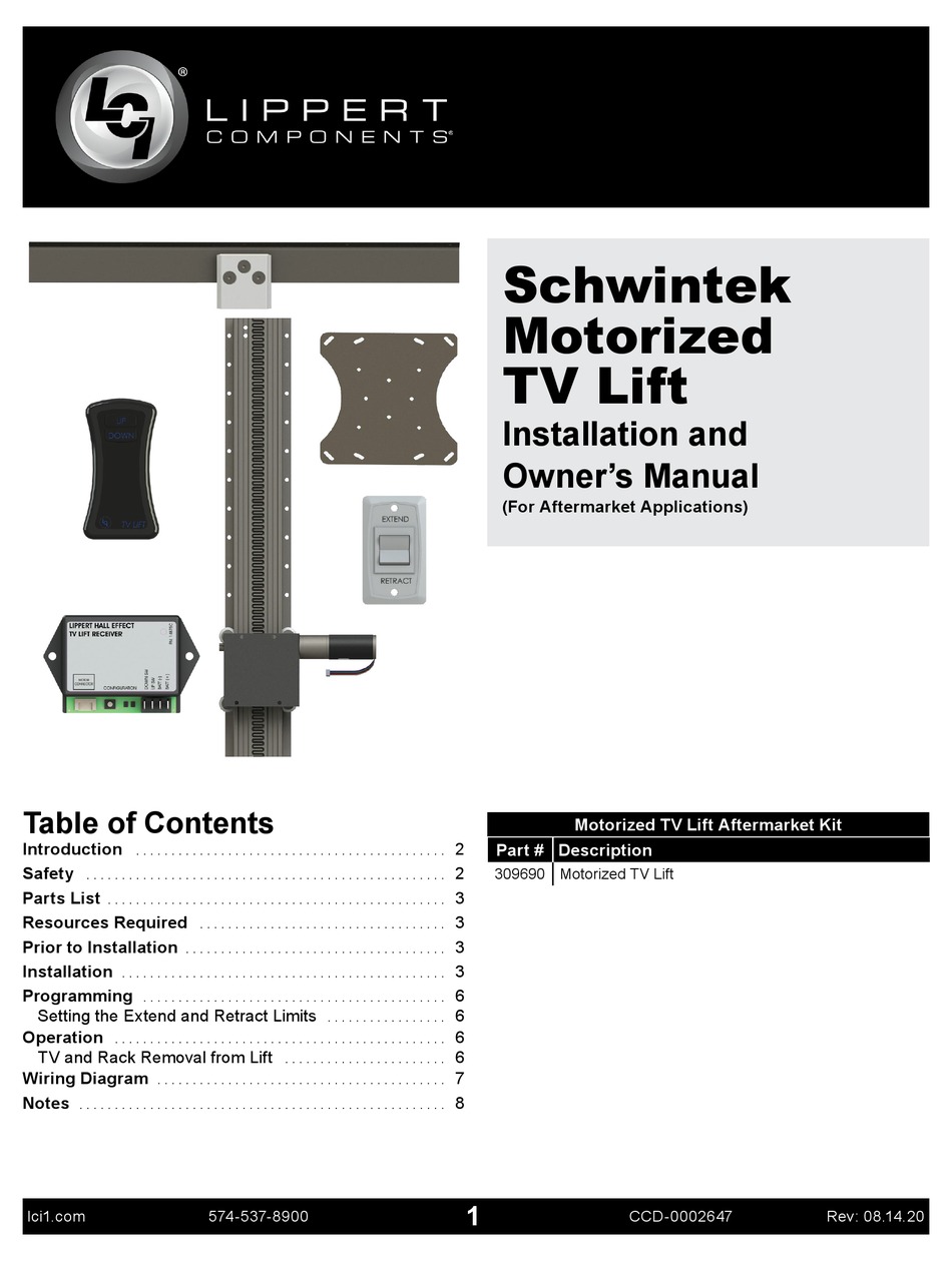 LIPPERT COMPONENTS SCHWINTEK INSTALLATION AND OWNER'S MANUAL Pdf