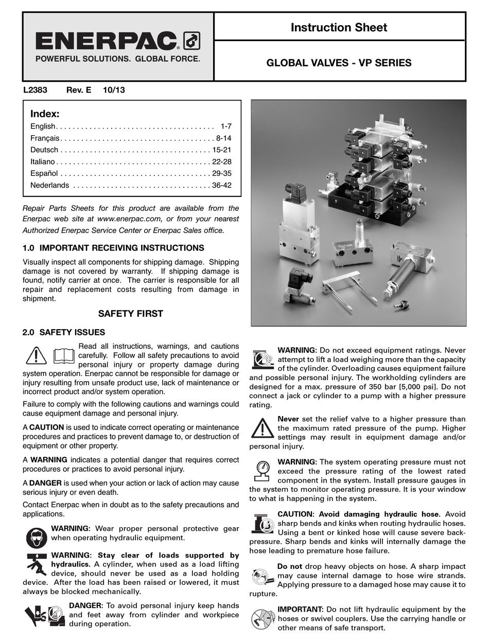 ENERPAC VP SERIES INSTRUCTION SHEET Pdf Download ManualsLib