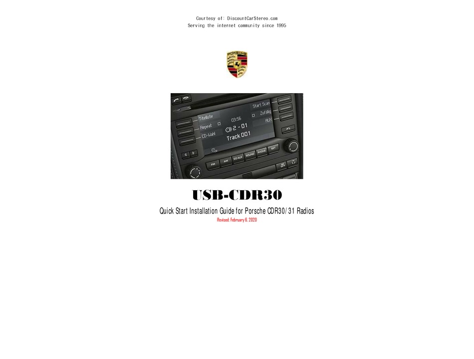 PORSCHE USBCDR30 QUICK START INSTALLATION MANUAL Pdf Download ManualsLib