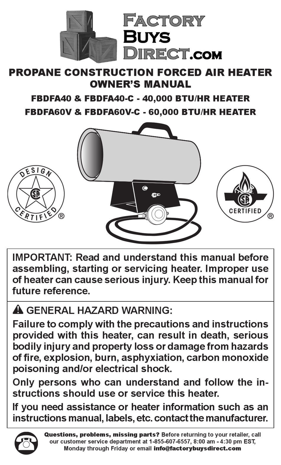 FACTORY BUYS DIRECT FBDFA40 OWNER'S MANUAL Pdf Download ManualsLib