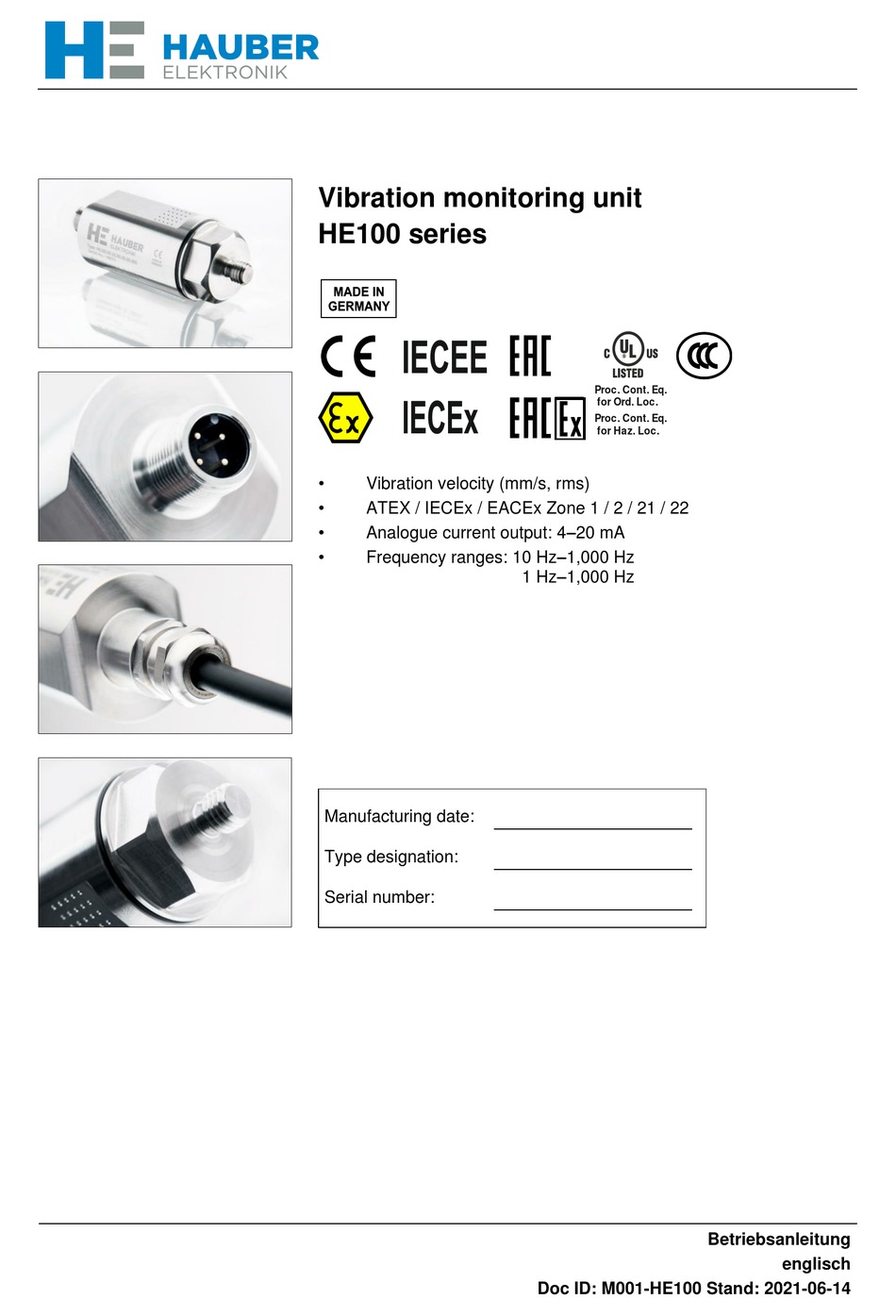 HAUBER HE100 SERIES OPERATING INSTRUCTIONS MANUAL Pdf Download ManualsLib