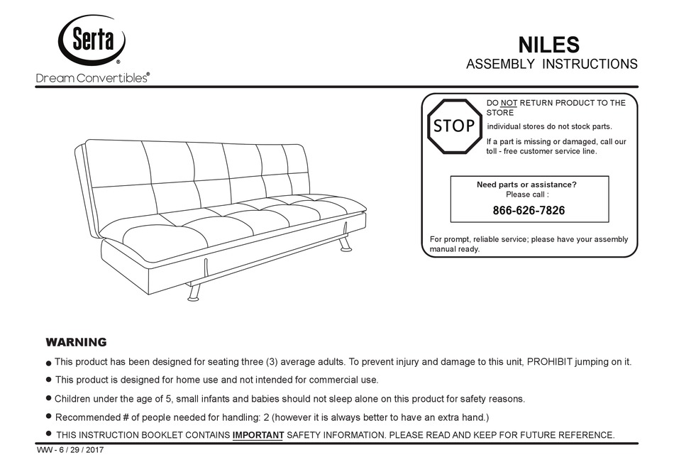SERTA NILES ASSEMBLY INSTRUCTIONS MANUAL Pdf Download ManualsLib