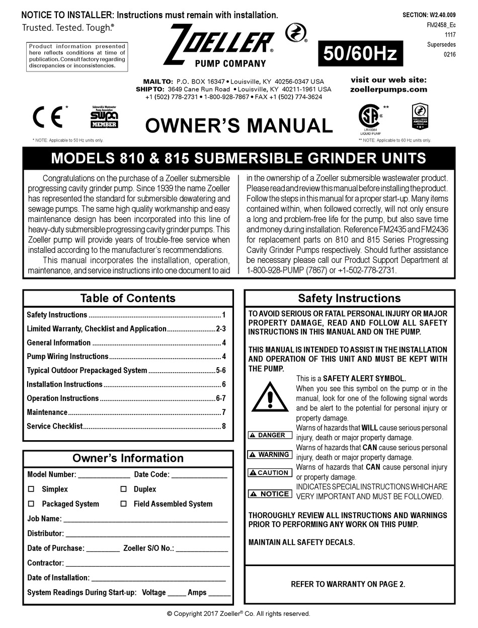 ZOELLER 810 MANUAL Pdf Download | ManualsLib