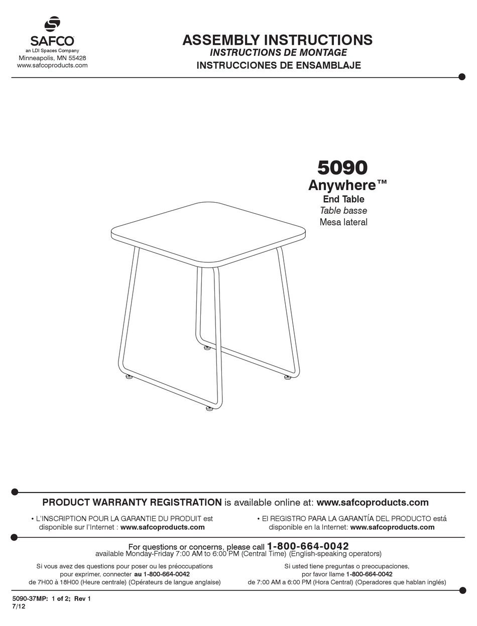 LDI SPACES SAFCO ANYWHERE 5090 END TABLE ASSEMBLY INSTRUCTIONS Pdf
