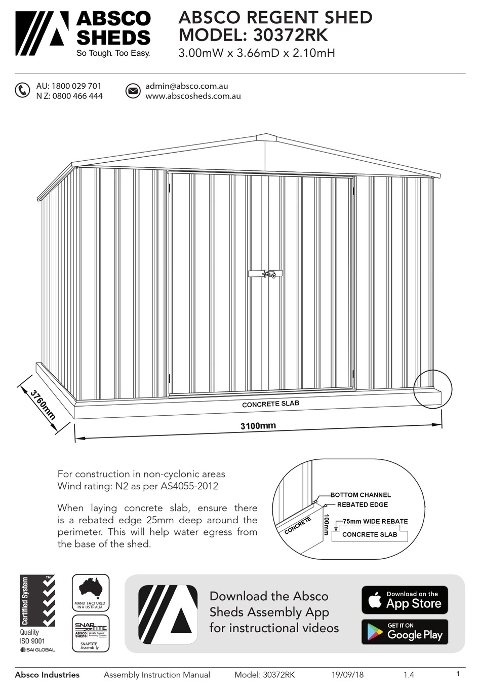 ABSCO SHEDS 30372RK ASSEMBLY & INSTRUCTION MANUAL Pdf Download ManualsLib