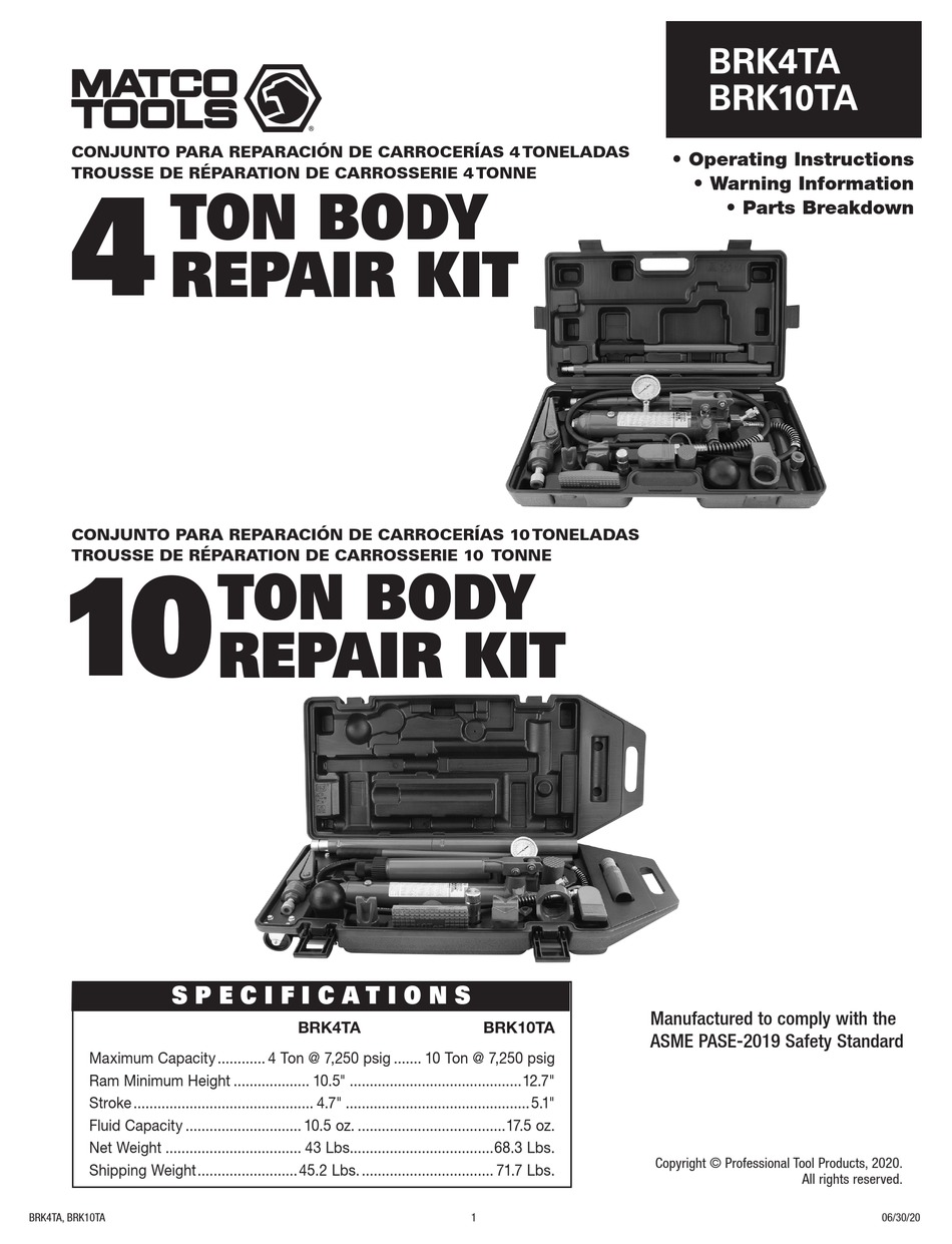 MATCO TOOLS BRK4TA OPERATING INSTRUCTIONS, WARNING INFORMATION, PARTS