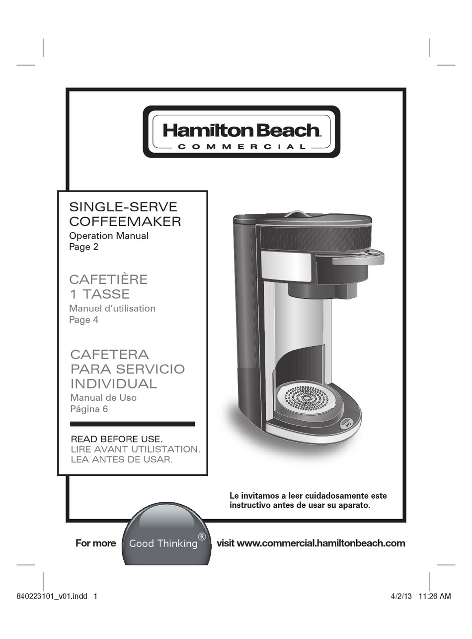HAMILTON BEACH COMMERCIAL HDC300 OPERATION MANUAL Pdf Download | ManualsLib