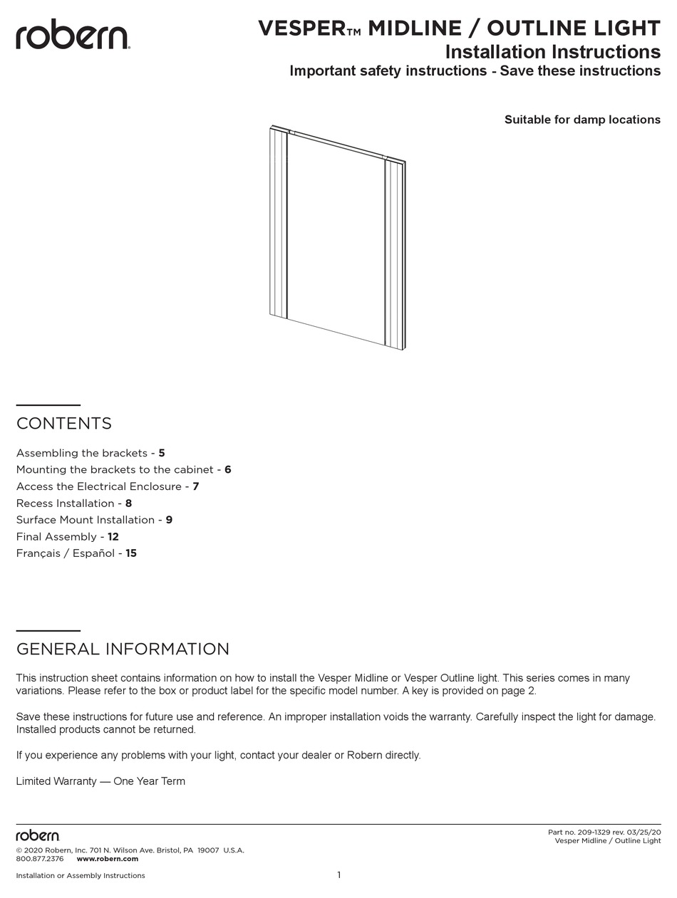 ROBERN VESPER GLB30MLSS3D INSTALLATION INSTRUCTIONS MANUAL Pdf Download