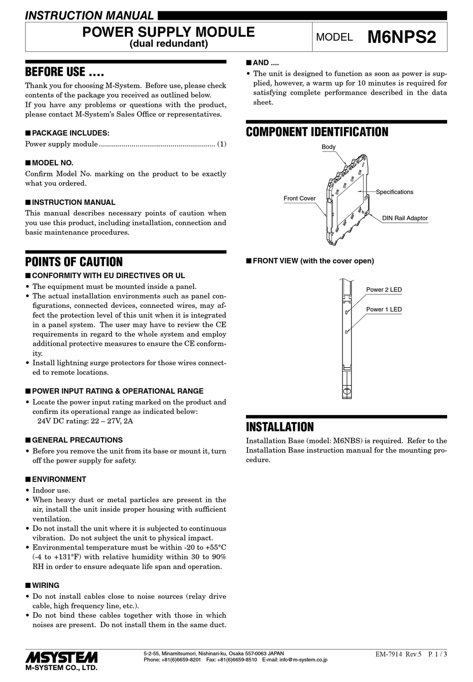 M-SYSTEM M6NPS2 INSTRUCTION MANUAL Pdf Download | ManualsLib