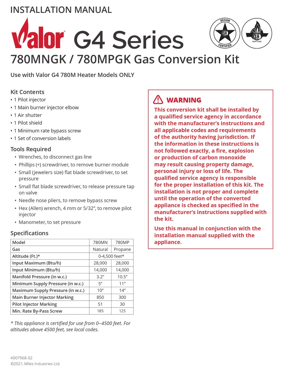 VALOR G4 780MNGK INSTALLATION MANUAL Pdf Download ManualsLib