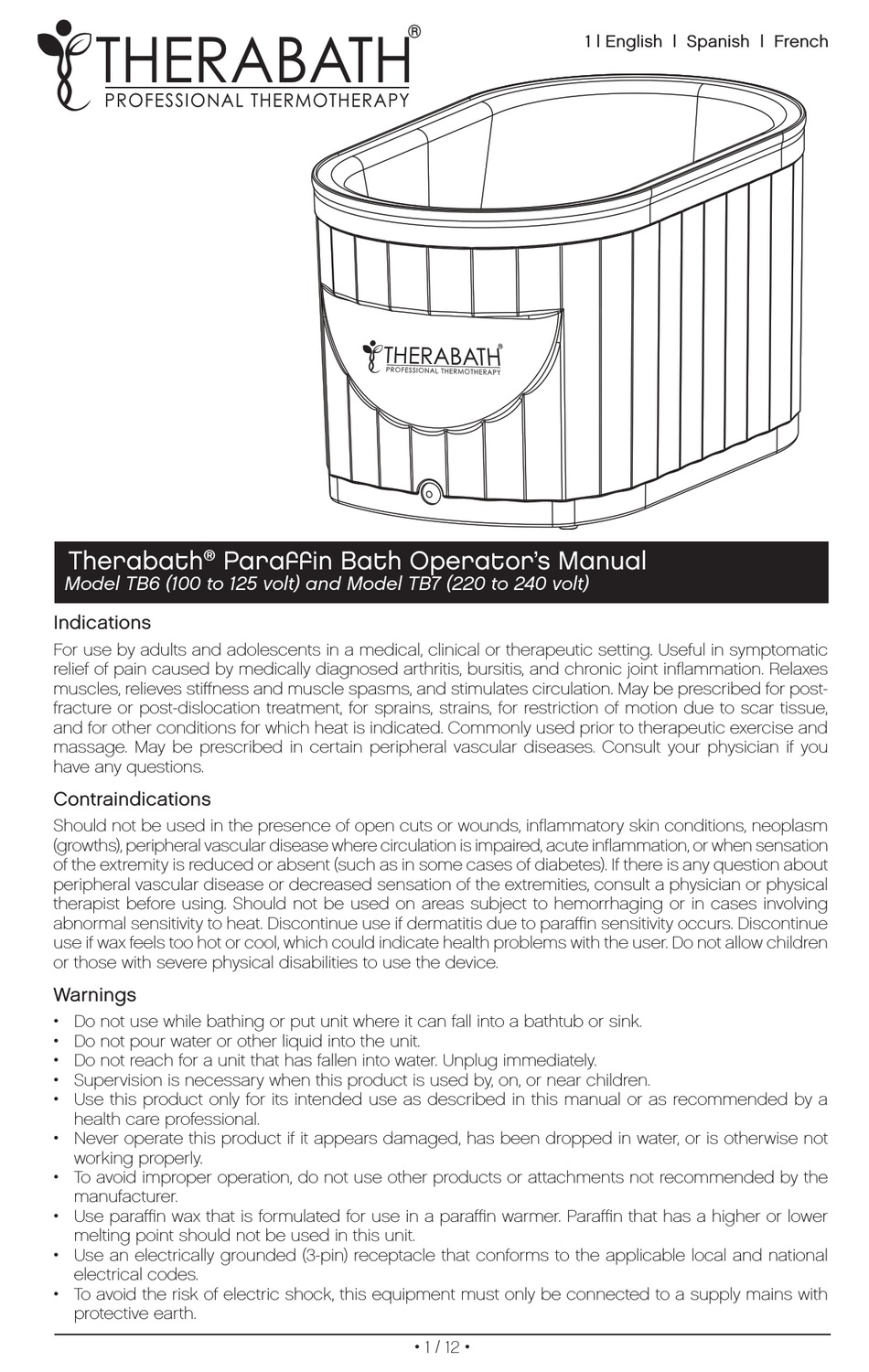 THERABATH TB6 OPERATOR'S MANUAL Pdf Download ManualsLib