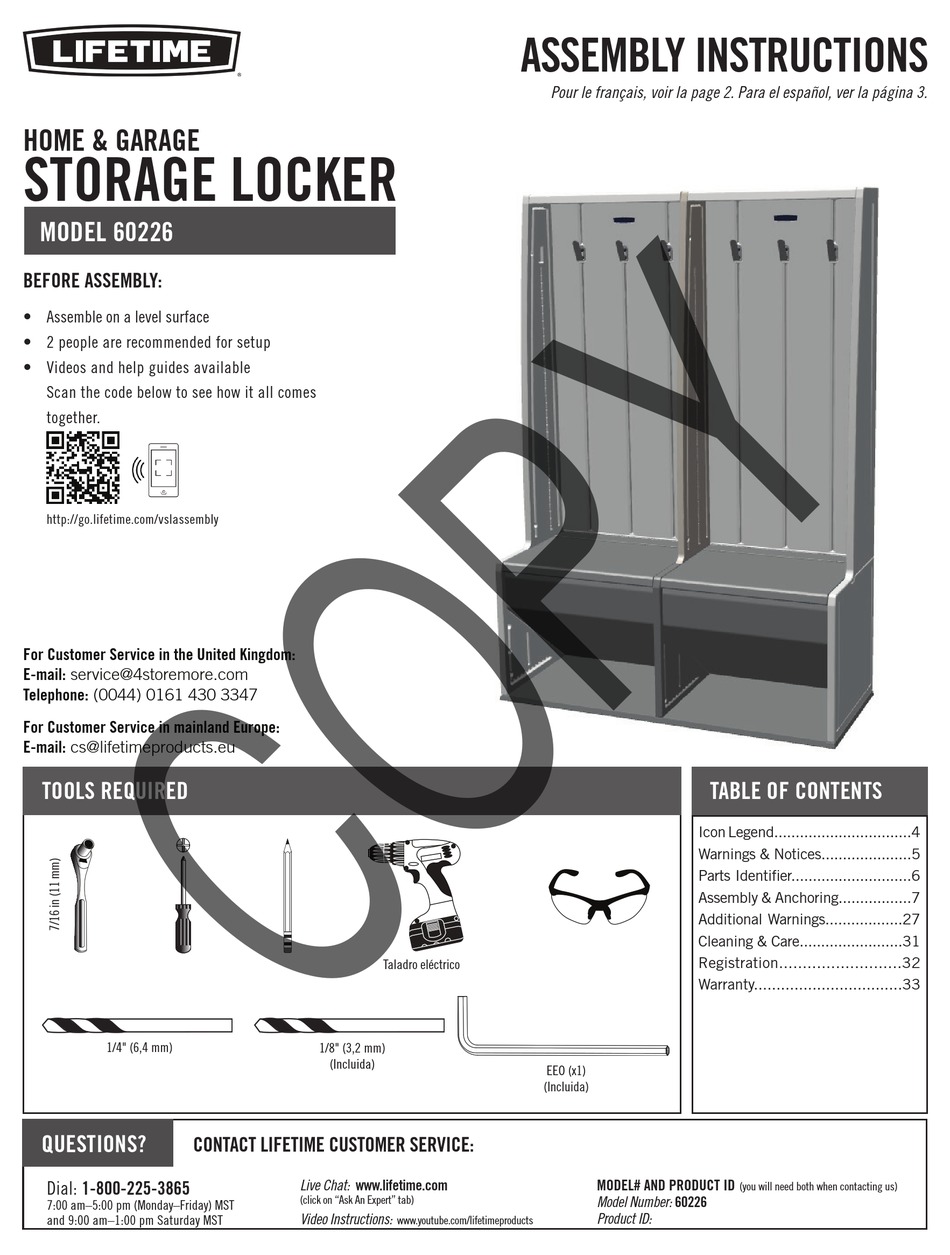 LIFETIME 60226 ASSEMBLY INSTRUCTIONS MANUAL Pdf Download ManualsLib