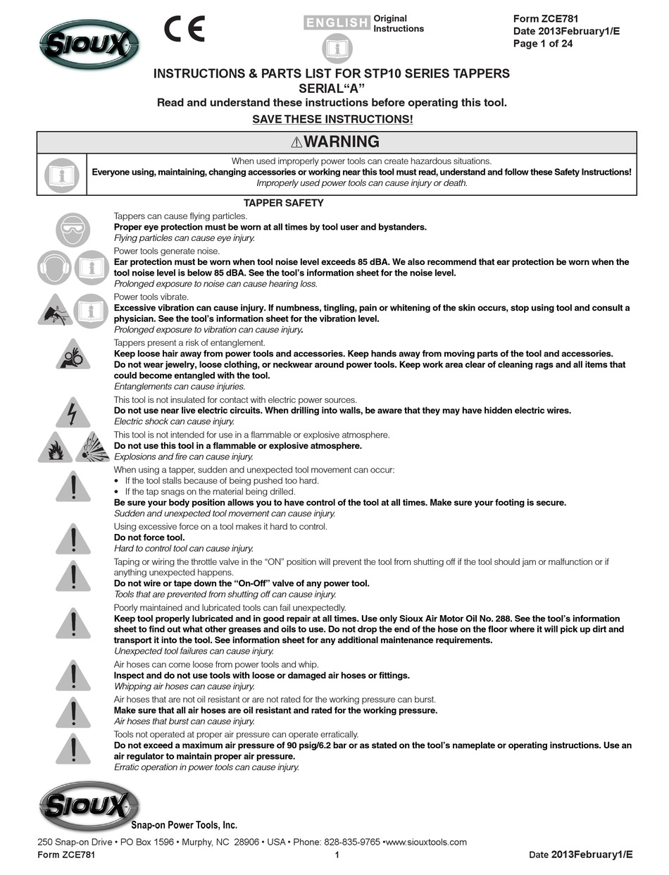 SIOUX TOOLS STP10 SERIES INSTRUCTIONS-PARTS LIST MANUAL Pdf Download ...